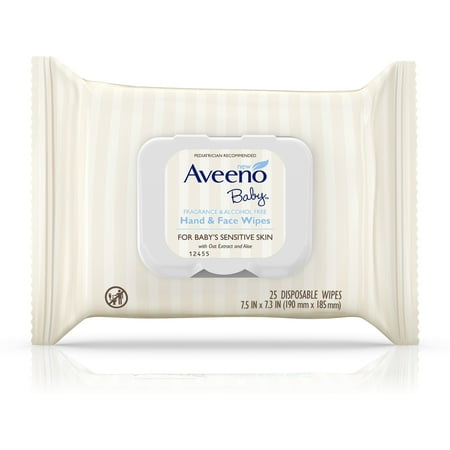AVEENO Hand & Face Baby Wipes with Oat Extract 25 ea (Pack of 6)