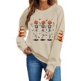 thumbnail image 3 of Jsaierl Halloween Sweatshirts for Women Cute Ghost Print Pullovers Stretch Holiday Crewneck Long Sleeve Sweater Tops Halloween Party Supplies, Sizes S-2XL, 3 of 6