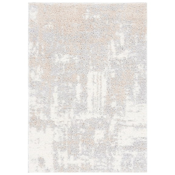SAFAVIEH Lindsay Alexis Distressed Polyester Shag Area Rug, Grey/Ivory Beige, 8' x 10'