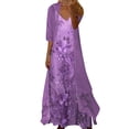 thumbnail image 6 of BRGZLK Women's Summer Dresses 2 Piece Outfit V-Neck Floral Print Long Sleeve Breathable Loose Comfortable Beach Cover-Up Dress Maxi Dresses Purple 4XL, 6 of 6