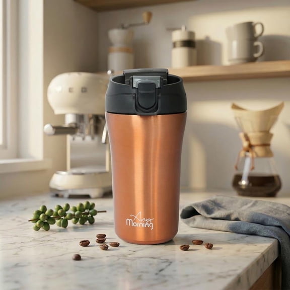 Any Morning 14 oz Travel Mug SI232021 - Copper, Leakproof, Dual Lid, Stainless Steel