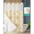 thumbnail image 2 of No Hook Shower Curtain with Snap-in Liner, Yellow Boho Floral Waterproof Fabric Bathroom Curtains, Vintage Ethnic Tribe Abstract Art Bath Curtains & Mesh Top Window 72"x84" Long, 2 of 6