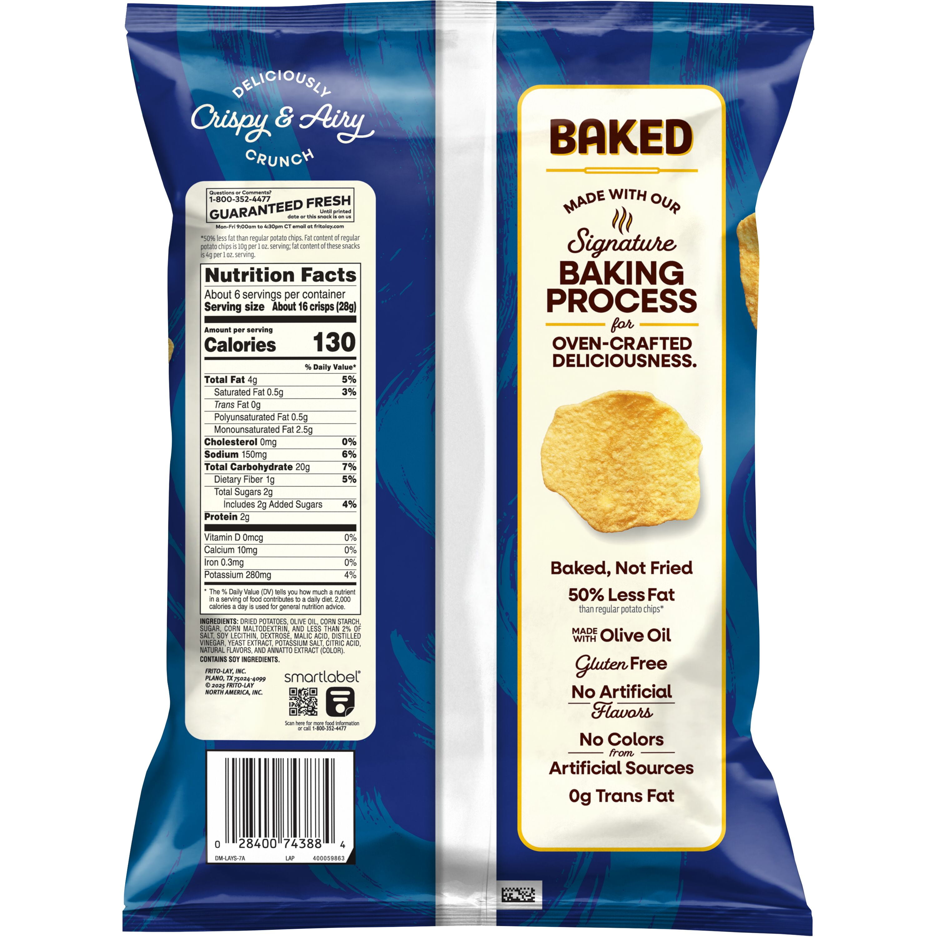 Baked Lay’s 50% Less Fat Salt & Vinegar Potato Chips Bag, 6.25 oz