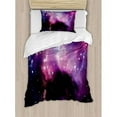 thumbnail image 3 of Space Duvet Cover Set, Futuristic Nebula Dust Cloud on Milky Way Cosmos Dark Matter Energy Interstellar, Decorative 3 Piece Bedding Set with 2 Pillow Shams, King Size, Purple Blue, by Ambesonne, 3 of 3