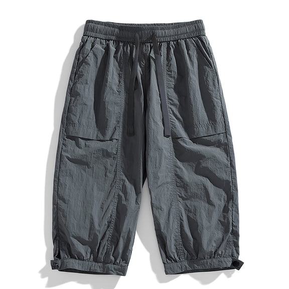 successthop Long Shorts for Men Below the Knee Elastic Waist Shorts Drawstring Bottoms Casual Clothes with Pockets Gray