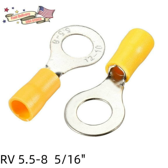 10-12 AWG VINYL RING 5/16 YELLOW 100 PK CRIMP TERMINAL CONNECTORS AWG WIRE AUTO
