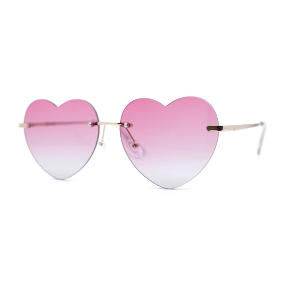 Elegant Womens Rimless Perfect Heart Shape Spring Hinge Sunglasses Gold - Burgundy Grey