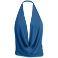 thumbnail image 2 of J. METHOD Women's Sleeveless Halter Neck Lightweight Low Cut Deep V Neck Sexy Draped Backless Top Blouse NEWT07 Teal Blue L, 2 of 6