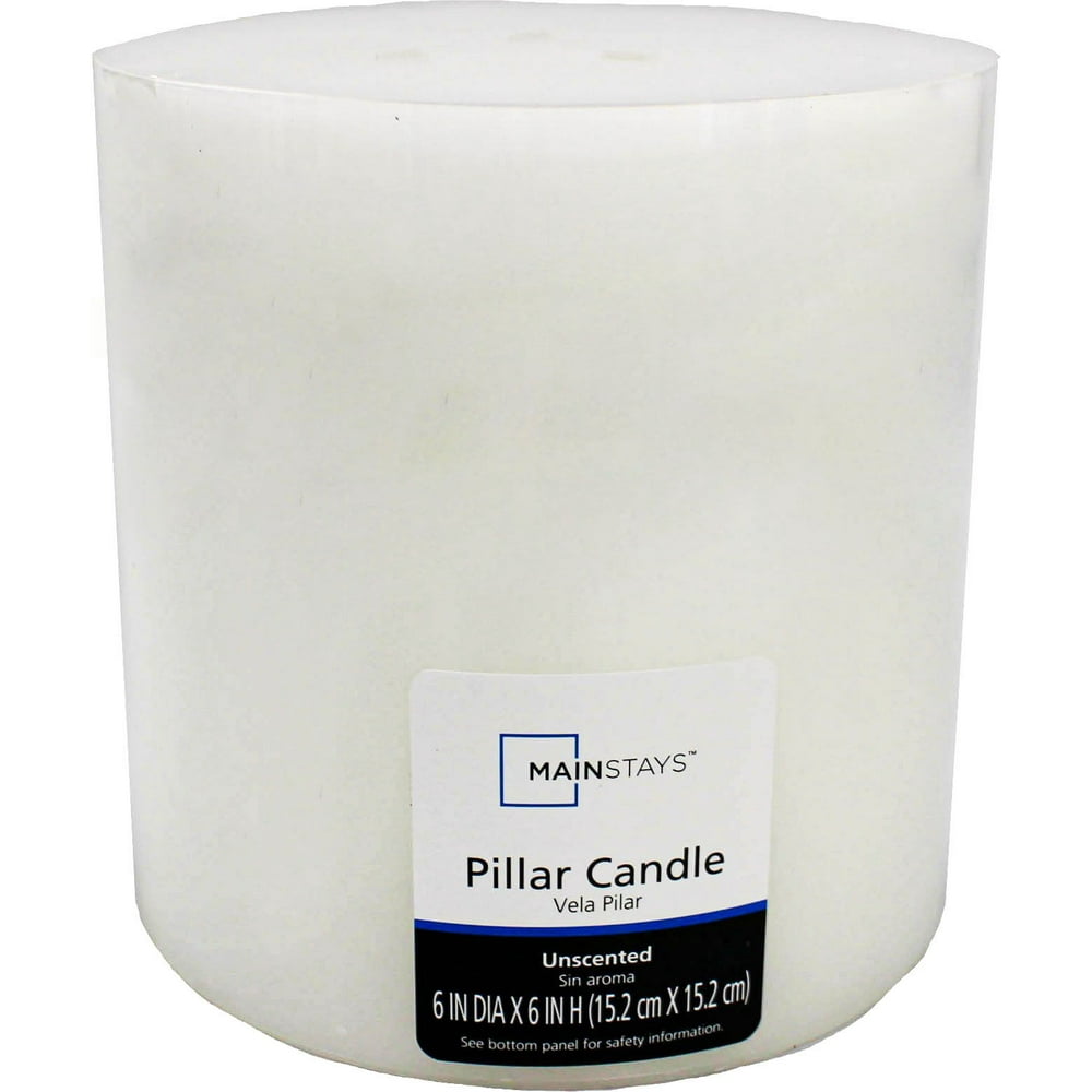 Mainstays Unscented Pillar Candle, 6x6 Inches, White (3wick) Walmart