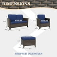 thumbnail image 4 of EAGLE PEAK Ocean Vista 5 piece Patio Variated Brown Wicker Conversation Set Dining Chairs & Loveseat, Blue Cushions, 4 of 9