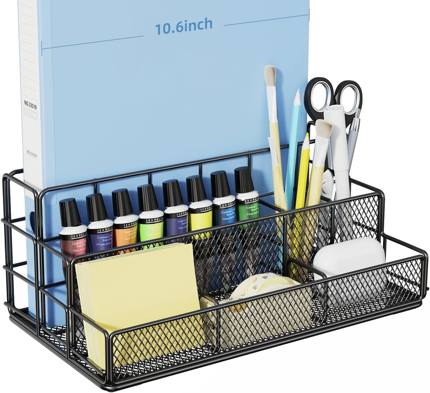 Yecaye Black Desk Organizer, Mesh Office Supplies Desk Accessories, Features 7 Compartments - Black
