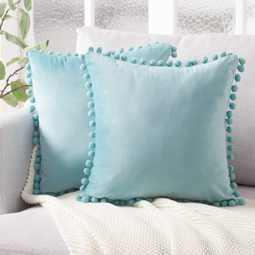 2x Velvet Cushion Cover Soft Pom Pom Home Decor Sofa Car Throw Pillow Case 