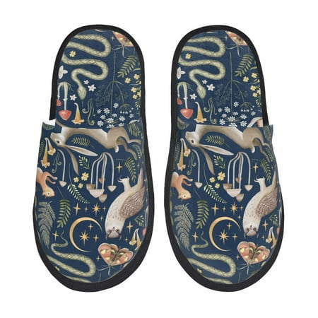 Balery Retro Forest Animals Slient Indoor Furry Fleece Comfort House Shoes Soft Non-Slip Home Shoes Cotton slippers House Slippers-- Large