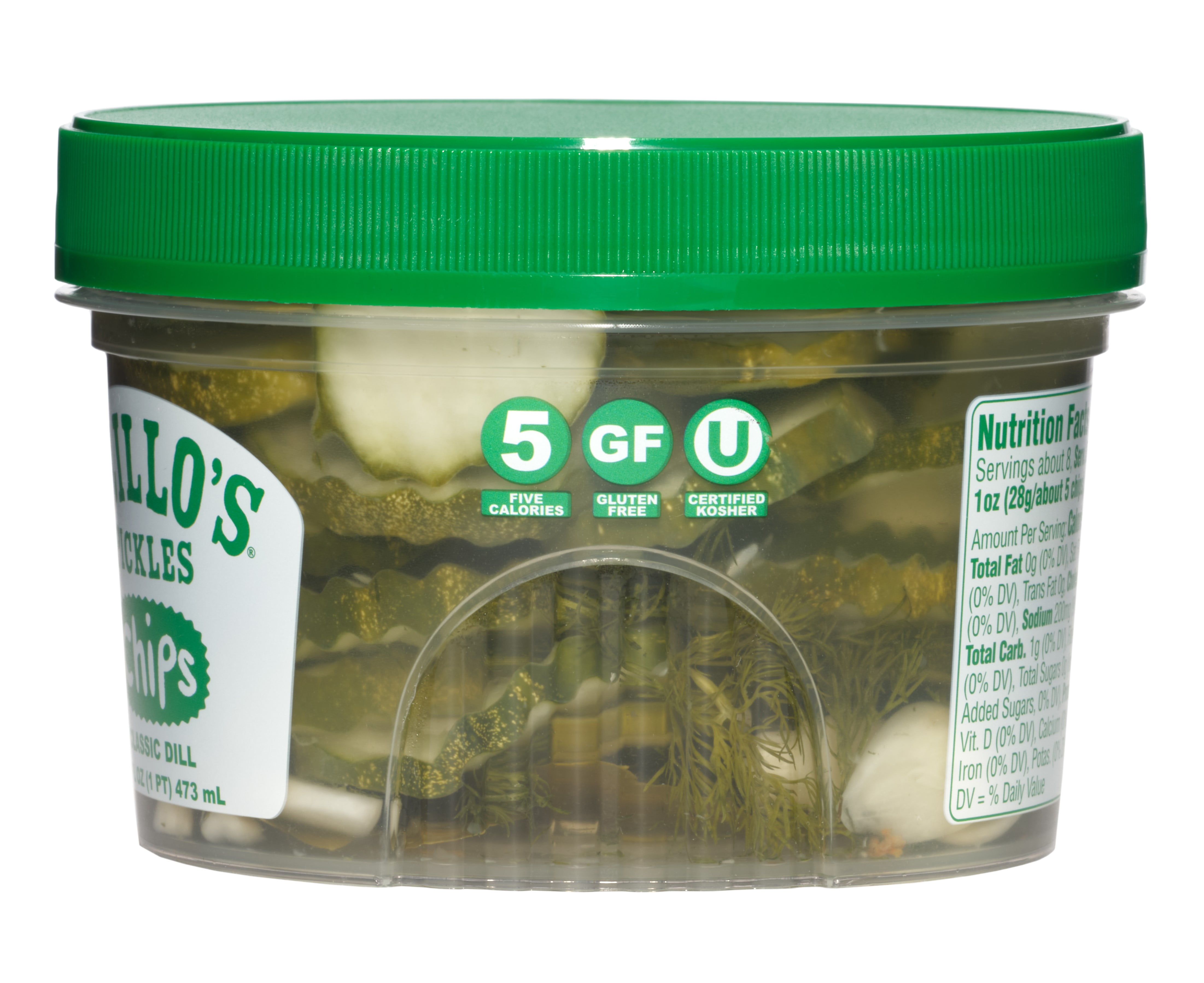 Grillo's Pickles Classic Dill Pickle Chips, 16 fl oz Tub