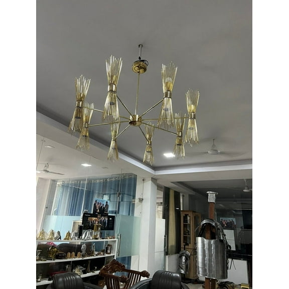Beautiful Large Skyla Brass Sputnik Chandelier Modern Mid Century 8 Arms 16 Lights Ceiling Light