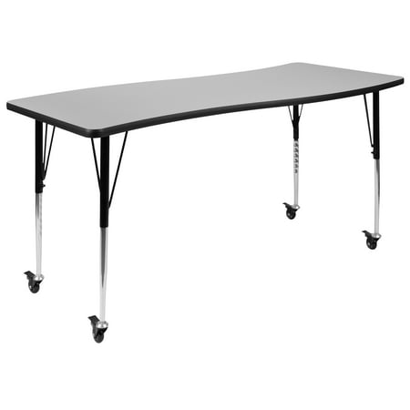 UPC: 0889142515104 | Flash Furniture Wren Mobile 26 W x 60 L Rectangle Wave Flexible Collaborative Grey Laminate Activity Table – Standard Height Adjust Legs