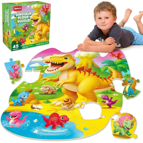 SYNARRY Dinosaur Floor Puzzle for Kids Ages 3-8, 45-Piece Large Wooden Jigsaw Puzzle, Educational Toys and Gifts for Boys and Girls