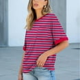 thumbnail image 2 of ABATAB Striped Shirts for Women Baggy Elbow Length Crew Neck Tunic Tops with Pockets Classic Graphic Printed Casual Tee Blouses(X-Large,Hot Pink), 2 of 7