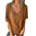 thumbnail image 1 of Timegard Tops for Tops V-Neck Short Sleeve Smocked Bottom Ruched Solid Color Blouse Casual Loose Tops, 1 of 4