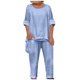 thumbnail image 2 of ICHUANYI Clearance Women's Solid Cotton Linen Round Neck Long Sleeve Loose Casual Set(Blue, L) ICHUANYI WER2023080812847, 2 of 6