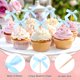 thumbnail image 2 of Uxcell 60-Pack Adornos de Cupcake en Forma de Lazo, Palillos de Pastel de Lazo de Cinta Decoración de Pastel de Cumpleaños para Despedida de Soltera [Azul Claro], 2 of 7