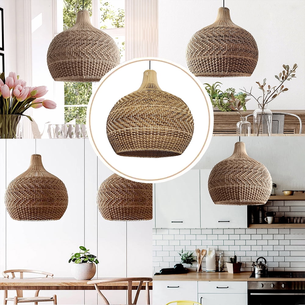 Arturesthome Handmade Wicker Rattan Pendant Light Fixtures For Kitchen Island