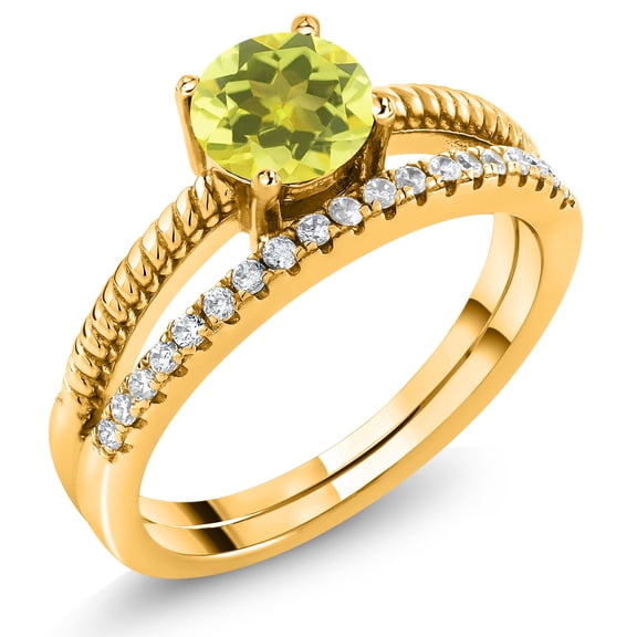 Gem Stone King 18K Yellow Gold Plated Silver Canary Mystic Topaz Engagement Engagement Ring for Women (1.19 Cttw, Gemstone November Birthstone, Round 6MM, Size 5)