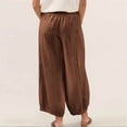 thumbnail image 4 of Miluxas Ladies' Trendy Wide Leg Lantern Pants with Pockets Solid Smoked High Waist Loose Fit Trousers Summer Outfits Boho Beach Wear Coffee, 4 of 8