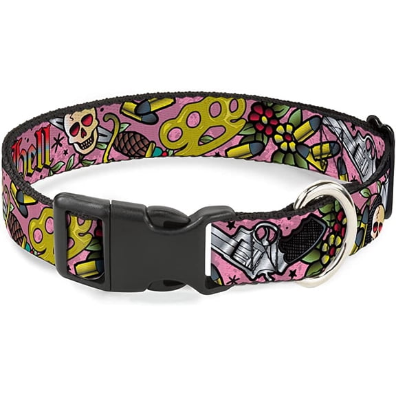 Buckle-Down Plastic Clip Collar - Born to Raise Hell Pink - 1/2" Wide - Fits 6-9" Neck - Small