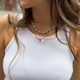thumbnail image 3 of Creative Beaded Chain Heart Pendant Necklace for Women, Versatile Colorful Heart Pattern Pendant Necklace, 3 of 9