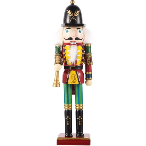 Christmas Nutcracker Ornament,12 inch Traditional Painted Wooden Nutcracker Soldier Doll, Nutcracker Figures Holiday Party Tabletop Christmas Decorations(Bugler)