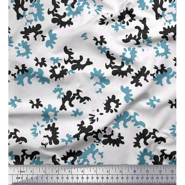 Soimoi Blue polyester Crepe Fabric Camouflage Texture Fabric Prints By Yard 52 Inch Wide