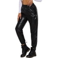 thumbnail image 4 of Pantalones metálicos holográficos brillantes de cintura alta para fiesta de mujeres INSPIRE CHIC M Negro, 4 of 6