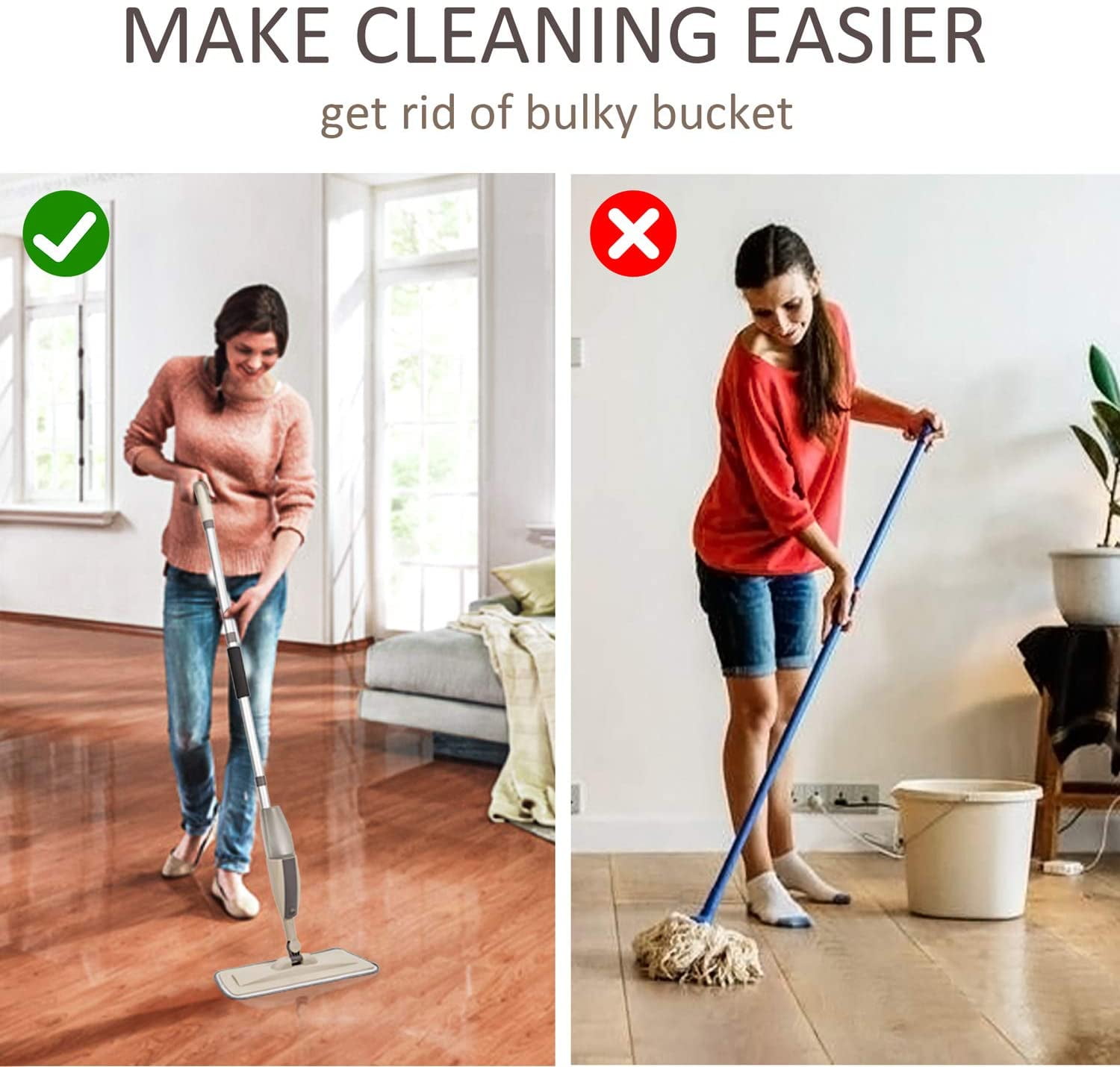 Beyoco Microfiber Spray Mops for Floor Cleaning with 3pcs Reusable