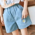 thumbnail image 3 of WMTBSRSW Little Girls Jean Shorts with Big Pockets Cut Off Denim Shorts Ruffle Elastic Waist Drawstring Shorty Shorts for Teen Girls 3-14 Years, 3 of 3