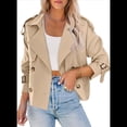 thumbnail image 3 of Chaqueta Gabardina Informal Holgada de Larga con Doble Botonadura y Solapa con Muescas para Mujer, con Bolsillos. Caqui XXL, 3 of 8