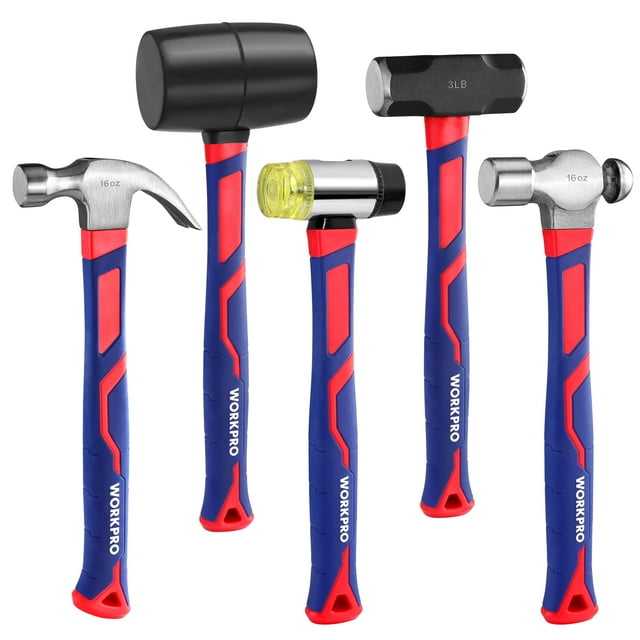 Juego de martillos WORKPRO de 5 piezas con mazo de goma y trineo de 1,4 kg