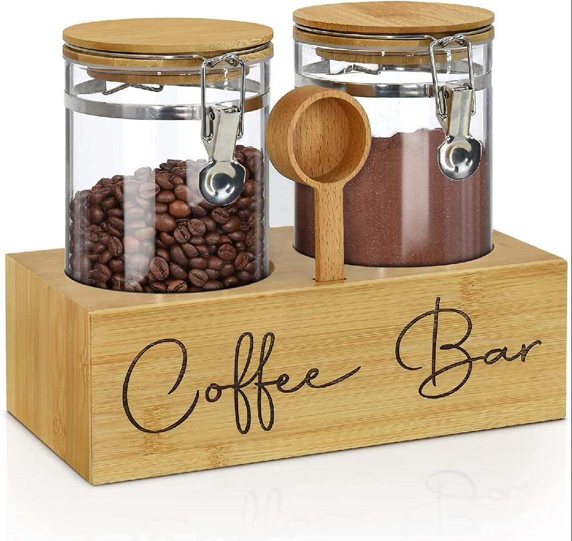 Glass Coffee Containers with Shelf,Coffee Station Organizer,Glass