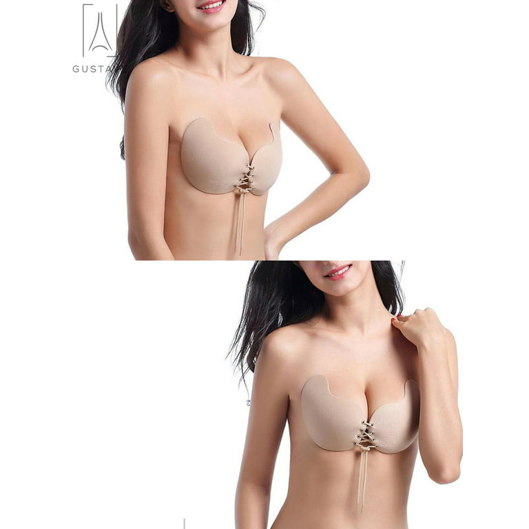 Women's Strapless Invisible Bra Backless Self-Adhesive Push Up Bras Black  Nude