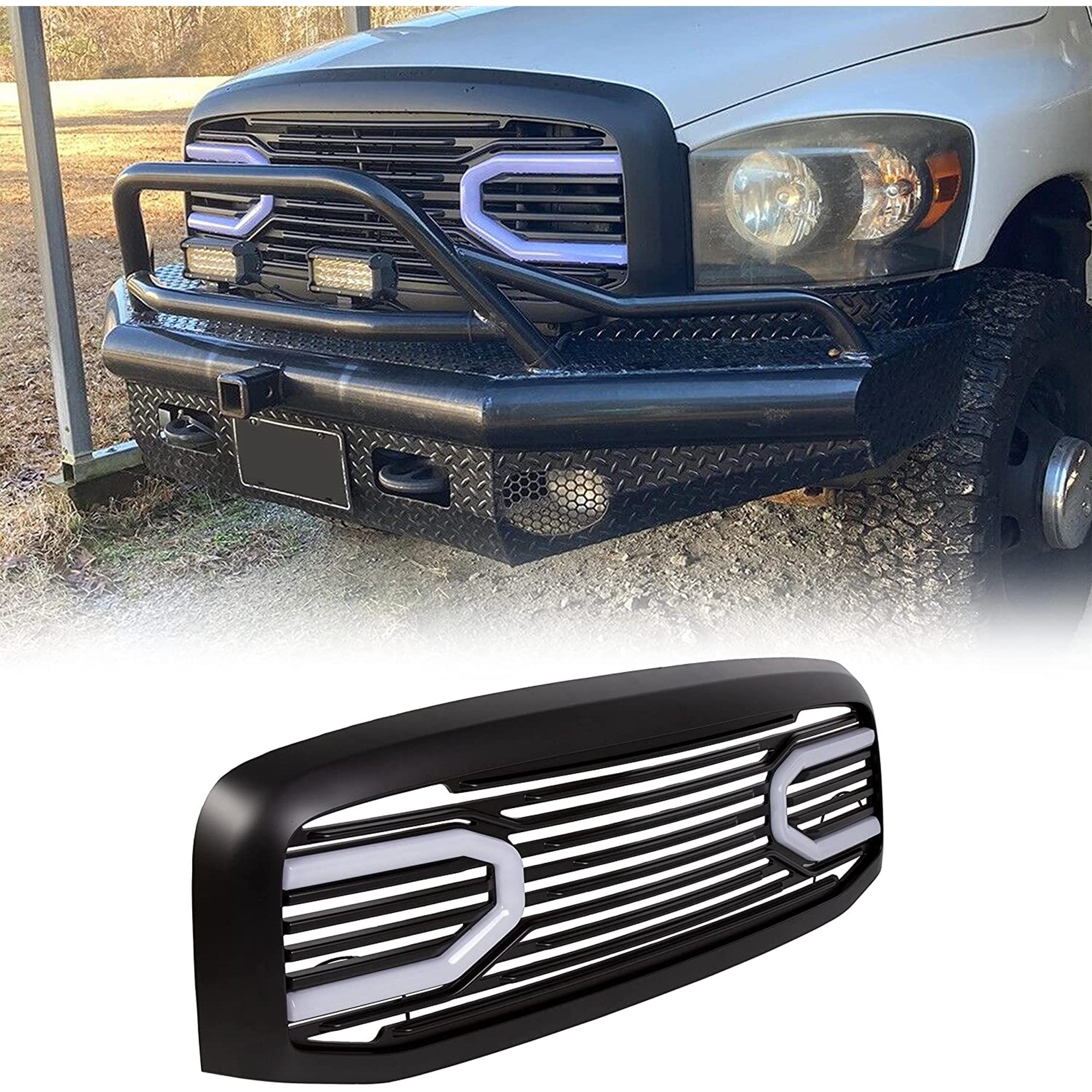 ECOTRIC For 2006 2007 2008 2009 RAM 1500 2500 3500 Front Big Horn Grille Replacement Shell W/O Light, Black 