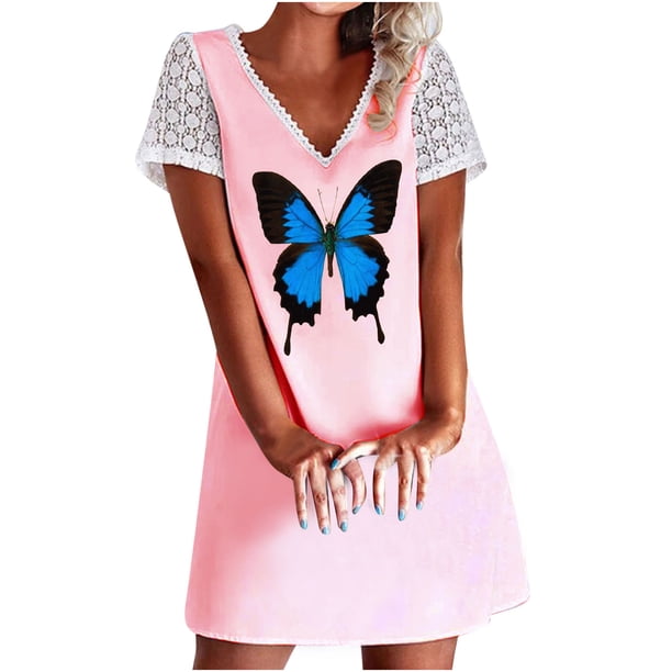 Vestido casual sexy de verano para mujer Vestido de manga corta con estampado floral y cuello en V Pompotops ghjkhdj16410