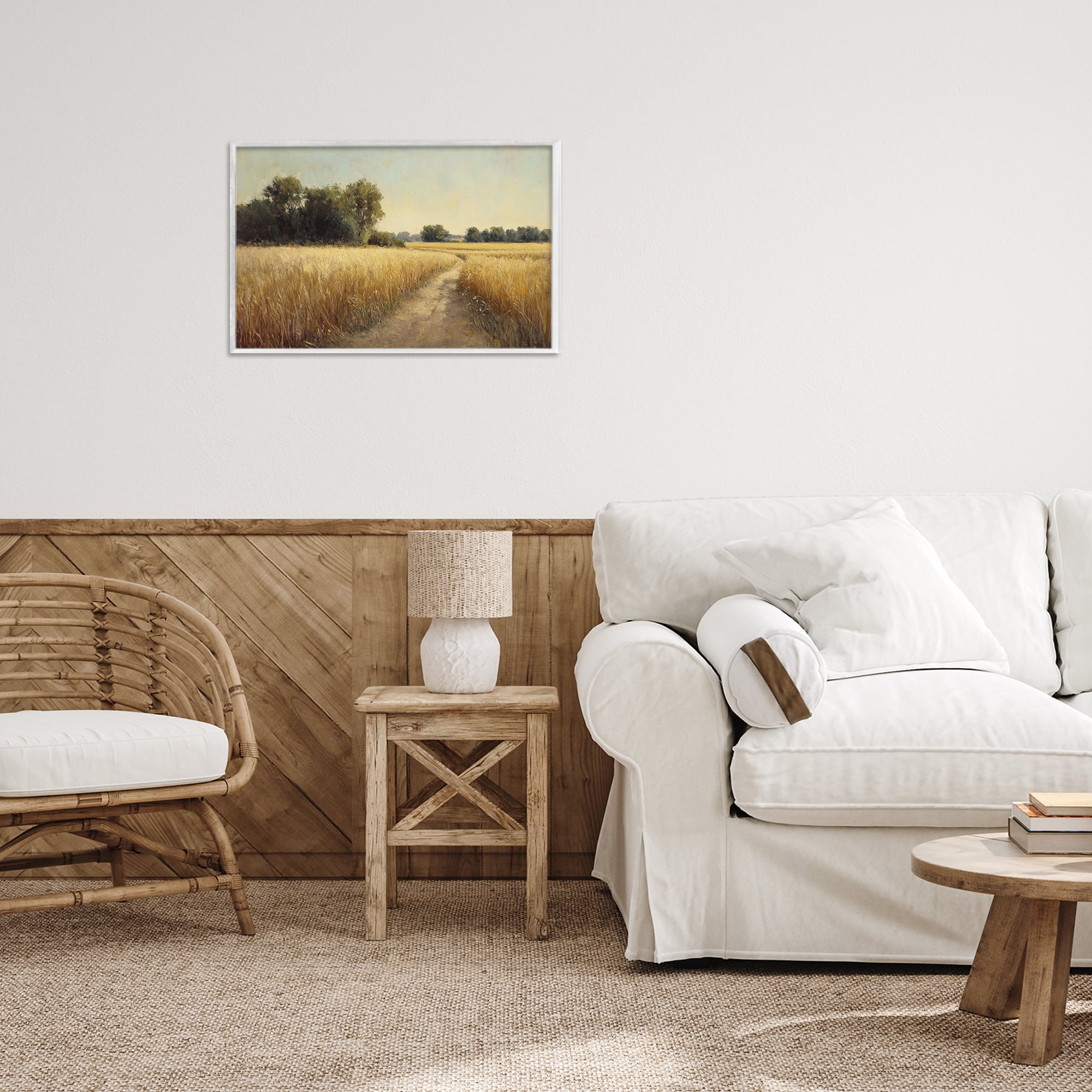 Stupell Industries Sunlit Country Wheat Path White Framed Giclee Art, design by Petal Prints Design