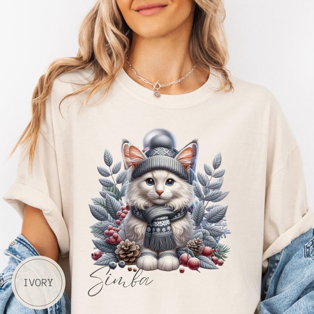 Personalized Turkish Angora Cat Shirt, Comfort Colors Custom Cat Sweatshirt, Cat Portrait - Ivory - 2XL