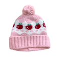 thumbnail image 4 of Women's Fair Isle Pom-Pom Knit Hat, Slouchy Winter Beanie with Ear Flaps, Warm Fairisle Patterned Hat, Cold Weather Slouch Cap, Slimming Face Wool Hat, Unisex Design - Pink, 4 of 4
