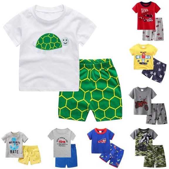 Nwiuh Toddler Baby Boy Outfits Summer 12 18 24 Month 2T 3T 4T Boys Clothes Letter Tee T-Shirts Tops and Shorts Set Light Yellow for Size 5-6 Years