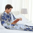 thumbnail image 6 of Salouo Turtle with Blue Stones Print Button-Front Long Sleeve Pajama Set for Men, Soft 2Pjs Men's Long Sleeve Sleepwear-Medium, 6 of 7
