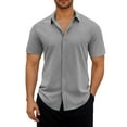 thumbnail image 2 of BiZtdJrK Button Down Shirts for Men Short Sleeve Solid Casual Blouses Summer Beach Camp Vacation Shirt Birthday Gift Gray L, 2 of 7
