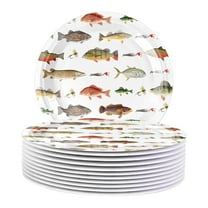 10-Pack 9-Inch Fishing Theme Paper Plates, Christmas Birthday Party Supplies - Disposable Oil-Resistant Tableware, Fish/Hook Motifs, Holiday Family Gathering Plates, Festive Christmas Dinner Decor