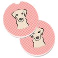thumbnail image 1 of Checkerboard Pink & Yellow Labrador Set of 2 Cup Holder Car Coaster, 1 of 1