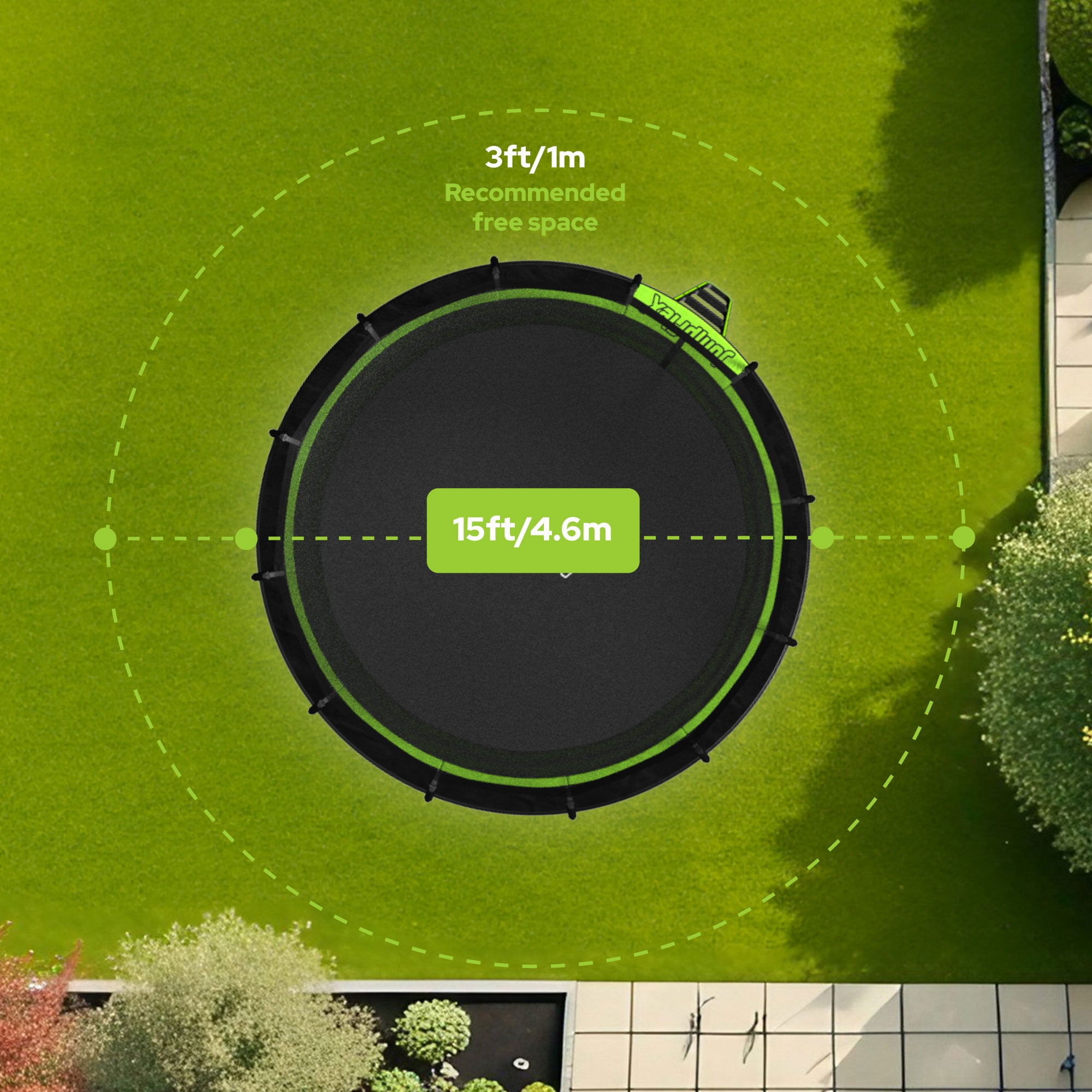 JumpFlex HERO 15' Round Trampoline with Safety Net Enclosure & Net Attachment, Black/Green